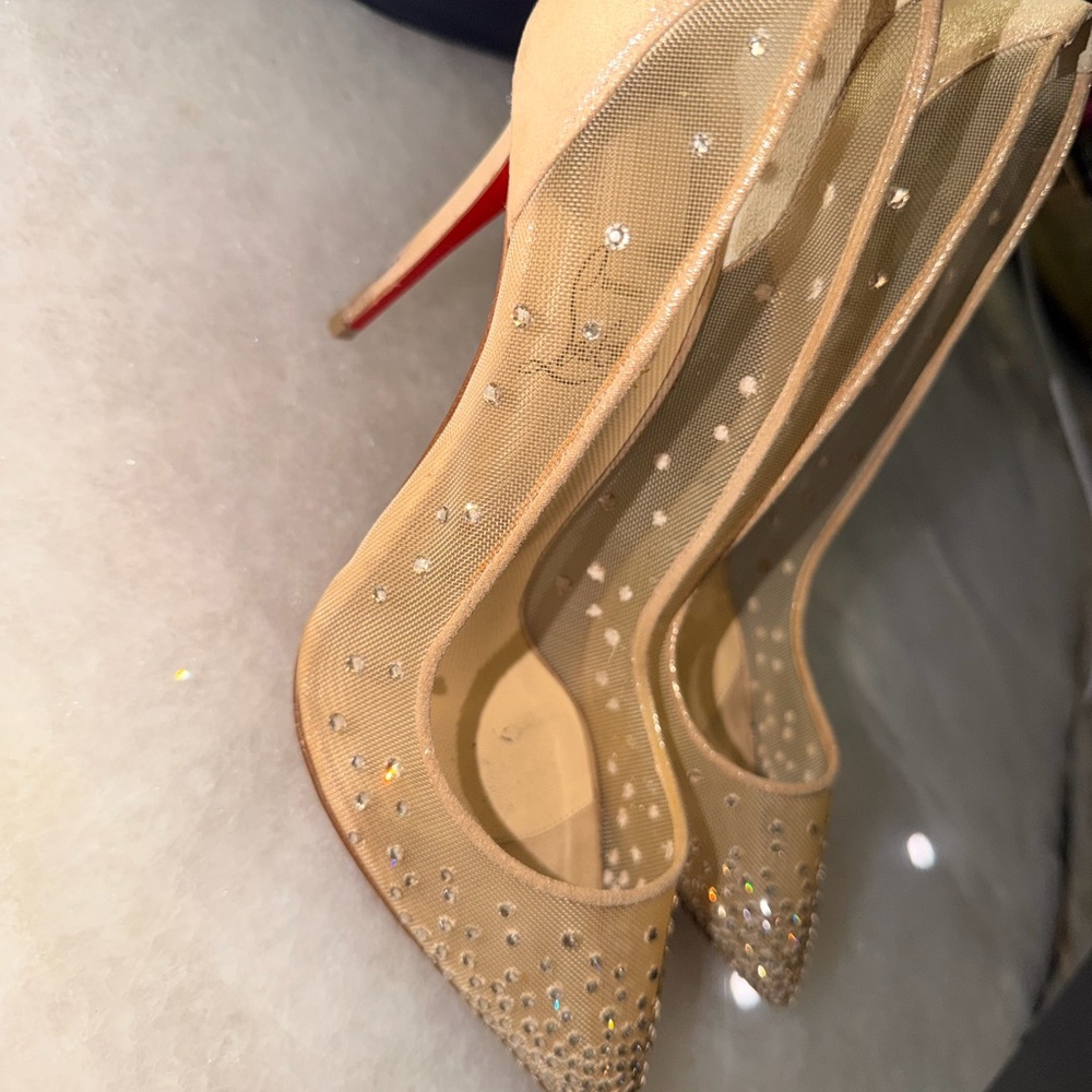 Christian Louboutin Beige Studded Heels - Picture 11 of 12